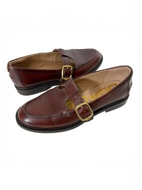 Sam Edelman Women’s Elaina Brown Leather T-Strap Mary Jane Buckle Loafers Size 8